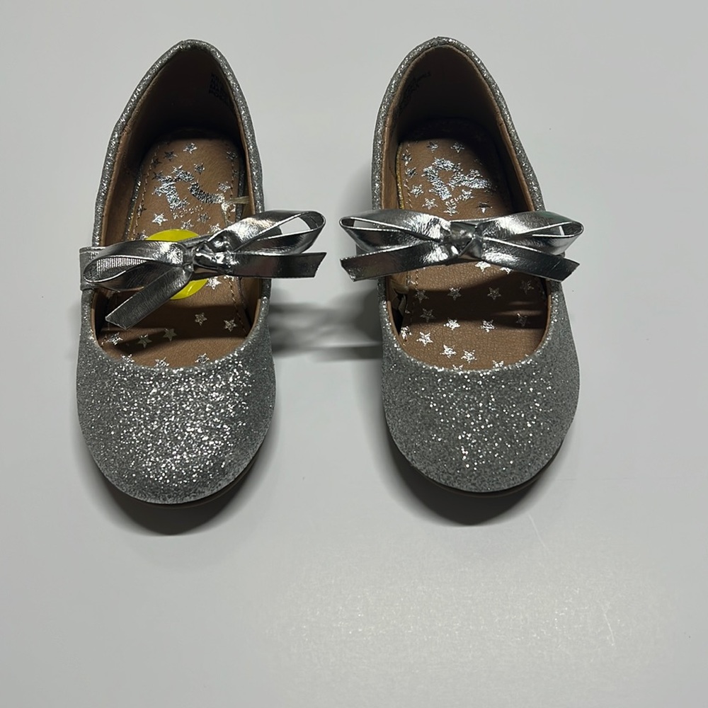 Report Toddler Silver Sparkly Bow Girl Party Holiday Dress Up Shoes NWOT